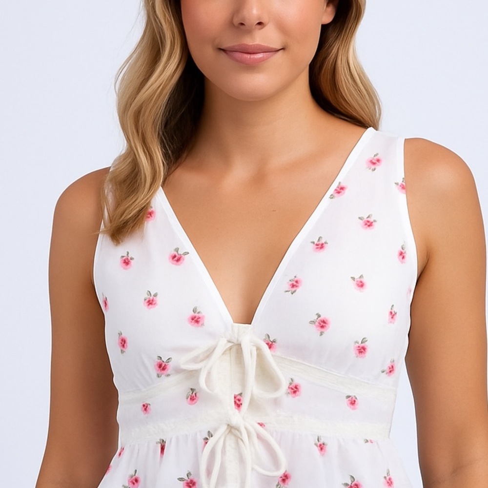 Coquette White with Pink Floral Top, Size L - Picture 9 of 17
